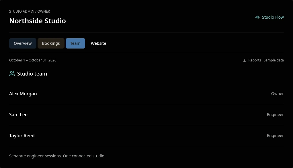 Built for a connected studio. Fictional studio demo screenshot.